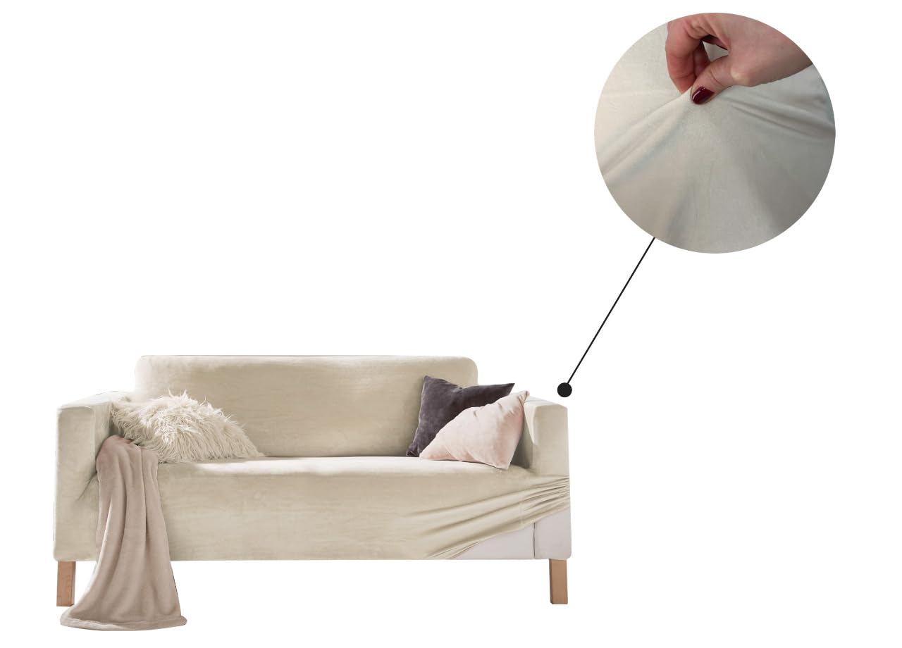 BIANCHERIAWEB Copridivano Elasticizzato Effetto Velluto Modello Morbidissimo Colore Panna 3 Posti Panna
