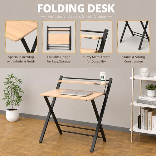 Image of InnoFur Meleti Folding Study Desk (Large)|Foldable Office Table|Adjustable Laptop Cum Computer Table Big (Walnut, Regular)
