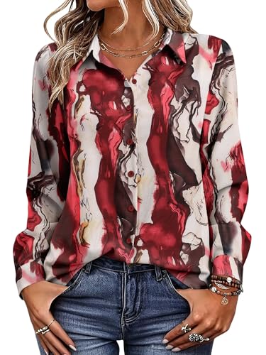 Image of Magritta Women's Shirts Fashion Casual Loose Fit Long Sleeve Button Down Lightweight Collared Blouse Tops