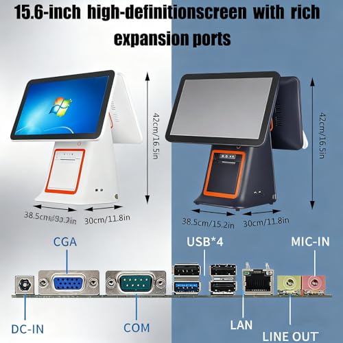 Image of All-in-One POS System with 15.6 Inch Touchscreen, Intel i5 CPU, 8GB RAM, Built-in Thermal Printer, Dual Display Support for Retail Store, Restaurant and Cafe Business Use