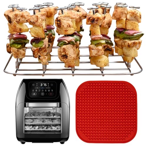 INFRAOVENS Air Fryer Rack for Chefman Multifunctional Digital Air Fryer XL 10 L, Stainless Steel Accessories for RJ38-1 Airfryer Skewer Stand and Rib BBQ Rack with Silicone Liner