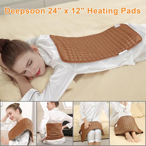 Image of Deepsoon Heating Pad,Electric Heating Pads for Back,Neck,Abdomen,Moist Heating Pad for Shoulder,Knee,Arms,Legs,Dry /Moist Heat & Auto Shut Off,Birthday Gifts for Men and Women,Brown,24x12 Inch