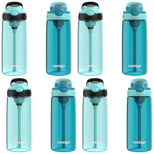 Image of Contigo Aubrey Kids Dinos & Sharks Cleanable Water Bottle with Silicone Straw Spill-Proof Lid Dishwasher Safe 14oz 2-Pack (Pack of 4)