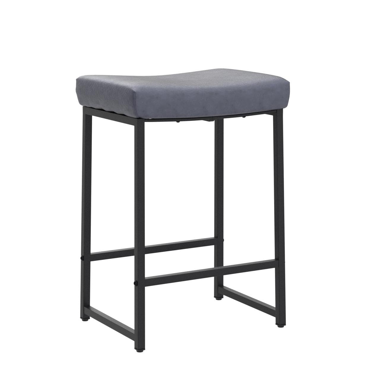 Juego de 2 taburetes de bar cuadrados grises de 24 pulgadas, taburetes de bar de metal de altura de mostrador, moderno taburete de cuero sintético sin respaldo para encimera de isla de 4