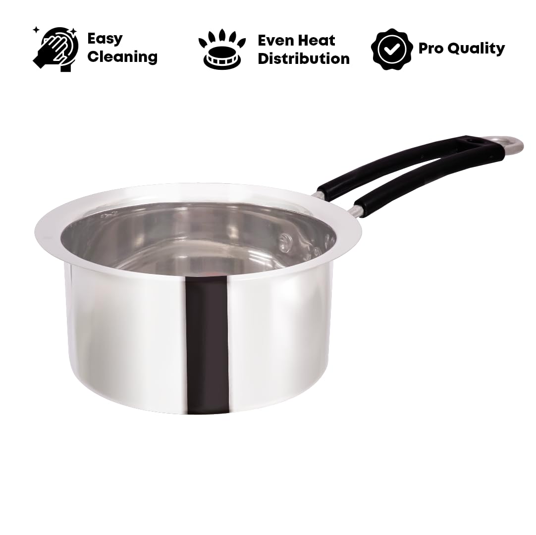 KC Stainless Steel Sauce Pan | Milk Pan | Stove & Induction Safe | Heat Surround Cooking | Easy Grip Handles | Capacity 1.5 LTR | Diamm. 18 Cm