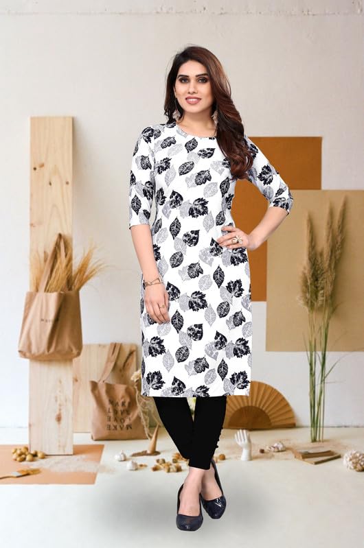 Image of JAKHANA Women's Crepe Printed Casual Straight Calf Length Round Nick Kurta Pack of 4