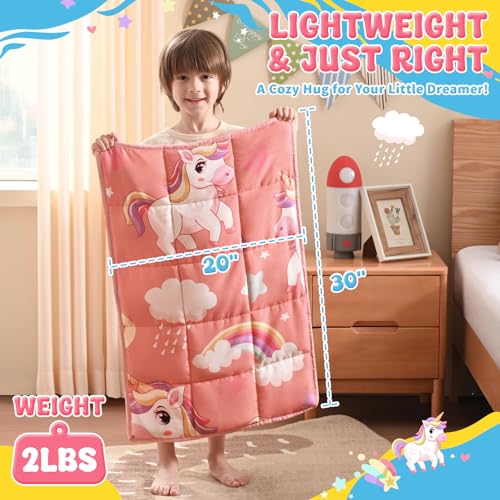 anfie Weighted Lap Pad 2 Pounds, Weighted Blanket Kids(20"*30") Cooling Blanket for Sleeping,Weighted Throw Blanket for Travel Indoor Outdoor(Red Unicorn)