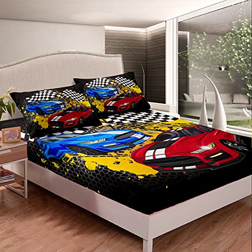 Racing Car Bed Sheet Set Cool Sports Car Bedding Set Race Car Competition Fitted Sheet for Children Kids Boys Extreme Sports Theme Bed Cover Room Decor Twin Size Racing Car Bed Sheet Set Cool Sports Car Bedding Set Race Car Competition Fitted Sheet for Children Kids Boys Extreme Sports Theme Bed Cover Room Decor Twin Size