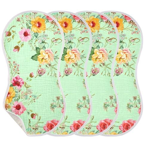 xigua Watercolor Flowers Baby Burp Cloths for Newborn Boys and Girls 4 Pack, Soft & Absorbent Cotton Baby Burp Cloth, Baby Washcloths, Newborn Towel, Burp Rags3