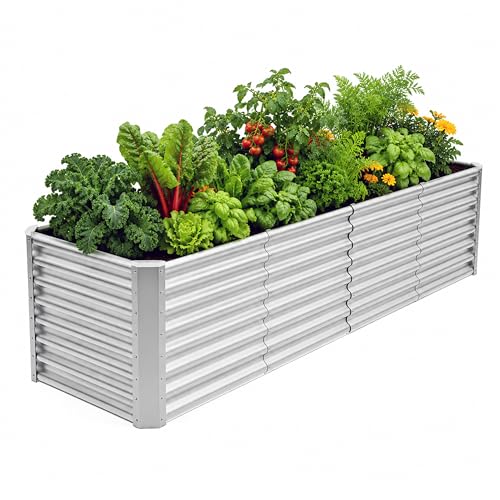 Kinddeer 8x2x2ft Raised Garden Bed Kit Galvanized Planter Garden Boxes Outdoor Metal Raised Garden Beds for Vegetables Fruits Flower Silver