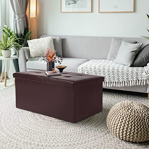 Ecomex 30 Inch Storage Ottoman, Folding Storage Ottoman Bench With Foam Padded Seat, Storage Bench And Faux Leather Ottoman Foot Rest For Bedroom And Hallway Support 600Lbs Brown 1Pc #TOP6