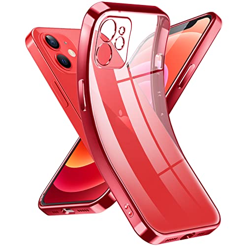 Supdeal Crystal Clear Case for iPhone 12 Mini, [Not Yellowing] [Camera Protection] [Military Grade Drop Tested] Transparent Shockproof Protective Phone Case Soft Silicone Slim Cover, 5.4 inch, Red by Supdeal - Used condition - US$12.62