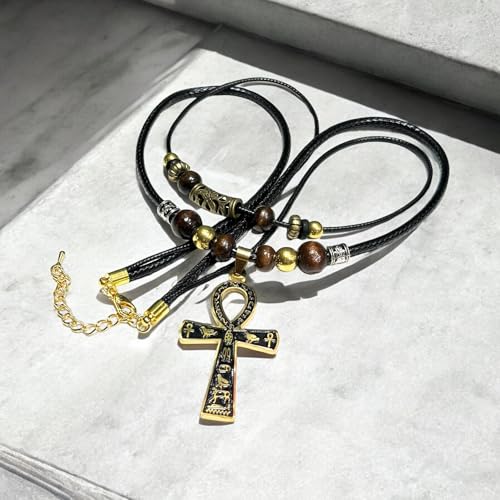 Double Layer Egyptian Necklace Ankh Cross Pendant Necklace Stainless Steel Ancient Egyptian Hieroglyphic Symbol Necklace for Men Women2