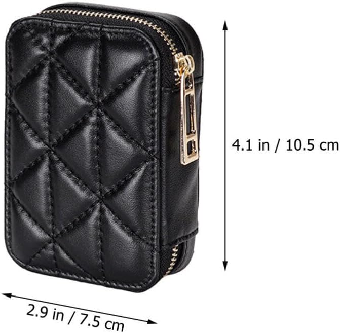 CALLARON 1pc Touch up Bag Makeup Bag with Mirror Lipstick Pouch Zip Around Wallet Make up Organizer Makeup Small Black Wallet for Women Lipstick Packing Change Storage