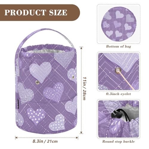 Image of Tatenale Crochet Bag Yarn Bag Knitting Project Bag with Pockets and Handle Portable Yarn Storage Organizer Tangle Free 8.3x11 Inch Lavender Romantic Hearts Valentines Gifts