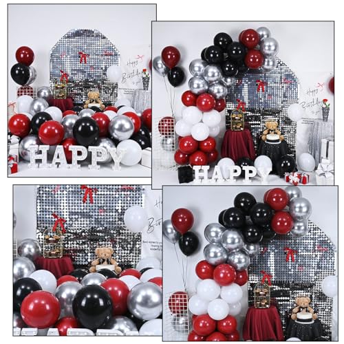 Image of Red Black Balloons, 60 Pcs 12 Inch Double Stuffed Red Matte Black White Balloon with Metallic Silver Balloon for Halloween Vampire Prom New Year Race Car Theme Birthday Poker Card Party Decorations