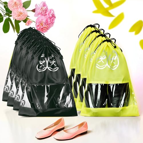 Image of Heart Home Pack of 8 Travel Shoe Organizer | Storage Bags | Travel Carrying Bag | Storage Organizers Set | Shoe Cover with Transparent Window | Shoe Dori Cover | Yellow & Black
