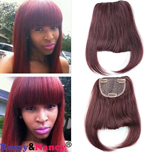 Voloria 99J Wine Red Brazilian Human Hair Clip-in Hair Bang Full Fringe Short Straight Hair Extension for women 6-8inch