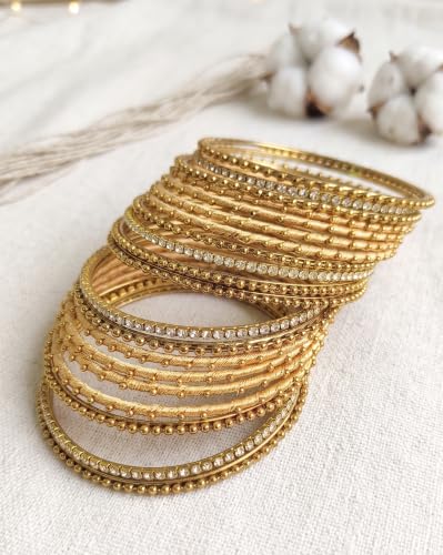 Image of NMII Non-Precious Metal with Base Metal and Zircon Gemstone Studded Ball Chain Linked Glossy Finished Silk thread Bangle set for Women and Girls