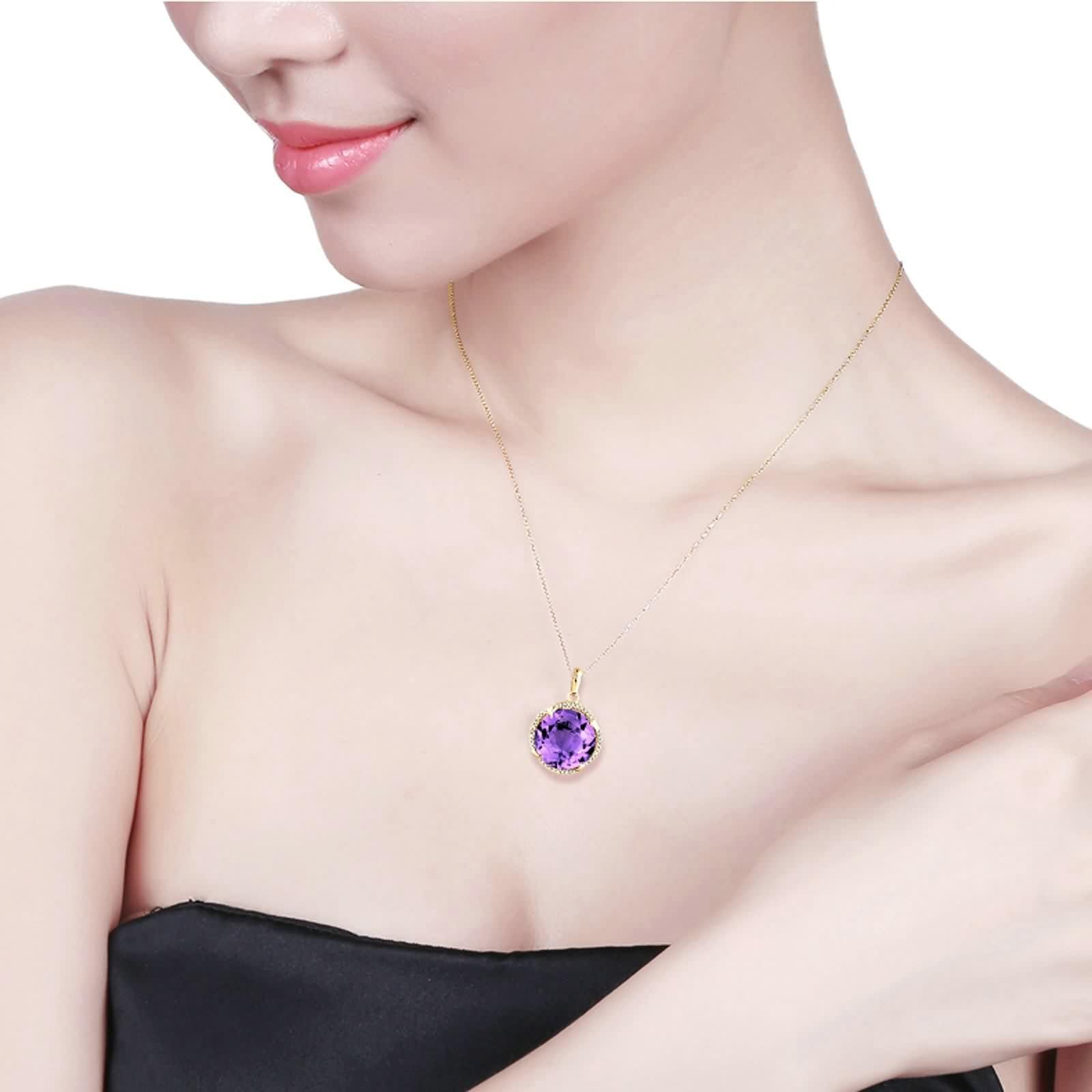 Collar de mujer de oro de 18 quilates, amatista, amatista real, diamante de flores, color morado, regalo de aniversario para ella