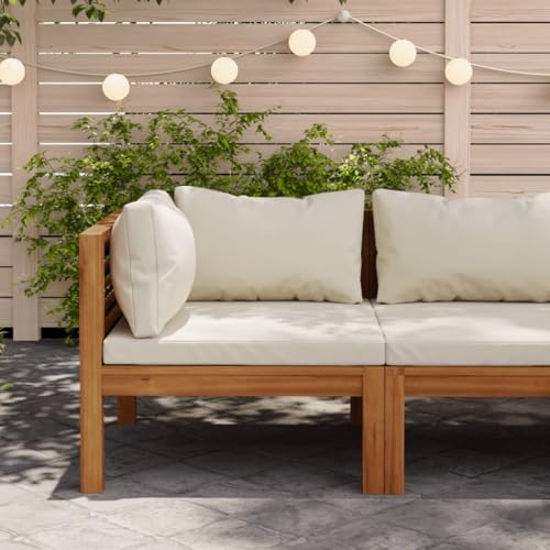 Acacia Wood Patio Sectional Corner Sofa - Outdoor Couch Seating with Cream White Cushion, Chairs for Garden, Balcony & Deck Furniture Set