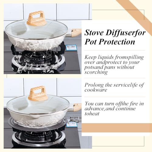 Tujoe 2 Pcs Simmer Plate for Gas Stove 11 Inches and 9.5 Inches Fast Defrosting Tray Round Stove Diffuser Heat Conduction Plate with Anti Scalding Handle for Electric Pot Cookware Protection by Tujoe - Image 3