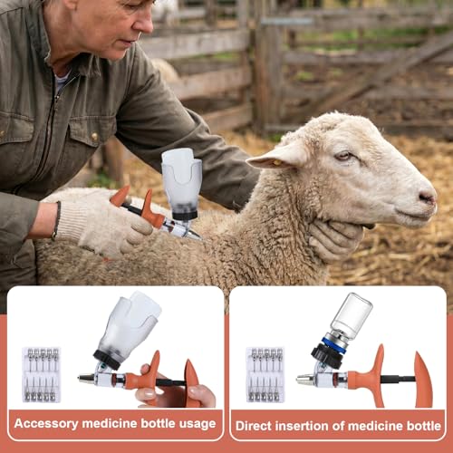 Image of 5ML Livestock Syringe, Automatic Self Refill Syringes Continuous Repeating Adjustable Bottle Attachment Livestock Animal Injection Gun with 10 Needles, for Chicken, Duck, Pig, Sheep, Cow Poultry