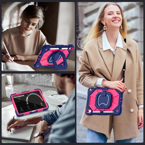 Image of Auizotl Case for iPad (A16) 11th Generation 11 Inch (2025) /iPad 10th Generation 10.9 Inch (2022),360 Rotating Stand i Pad Case 10th Generation with Screen Protector Pencil Holder,Navy Pink