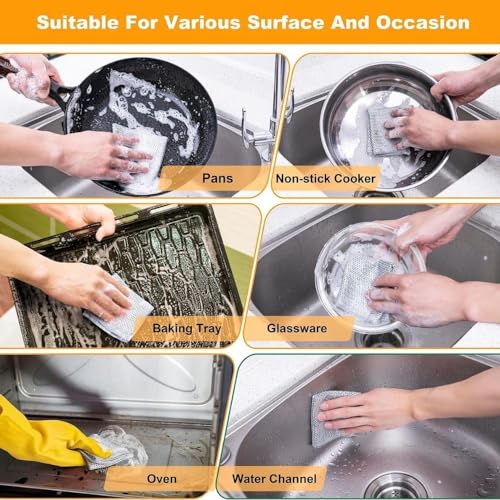 Image of Multipurpose Wire Dishwashing Rags for Wet and Dry Stainless Steel Scrubber Non-Scratch Wire Dishcloth for Washing Dishes Sinks Counters Easy Rinsing Machine Washable Pack-15pcs