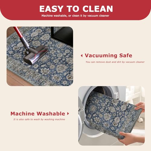 Tapete Floral Azul 2x3 Pies Antideslizante y Lavable miniatura 5