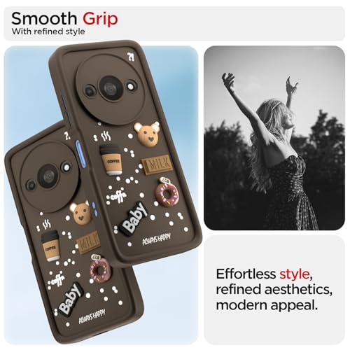 Image of Pikkme Back Cover for Redmi A3 (2024) / Redmi A3x / Poco C61 | Cute Fun Cartoon 3D Bear Silicone Full Body Protection Bumper Cover (Brown)