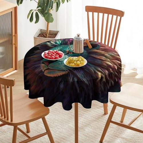 Nappe ronde lion abstrait imperméable, nappe lavable et antitache de 127 cm - 7