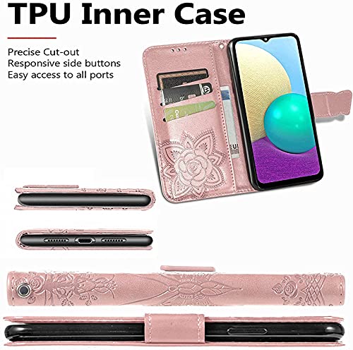 Image of ClickCase Butterfly Series for iPhone 15 Plus Leather Embossing Wallet Flip Case Kick Stand Magnetic Closure Flip Cover for iPhone 15 Plus (Rose Gold)