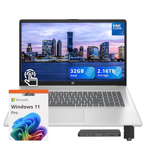 Image of HP 17.3 inch HD+ Touchscreen Laptop, Intel Core 5 120U, 32GB DDR4, 2.16TB Storage (2TB SSD+160GB Docking Station Set), Intel Graphics, 720p HD Camera, Wi-Fi 6, Win 11 Pro, Silver
