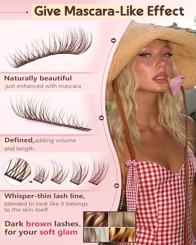 Image of Goddvenus Brown Wispy Lash Clusters Kit Natural Cluster Eyelash Extensions Kit False Eyelashes Clusters Fluffy DIY Individual Lash Extensions Kit C Curl
