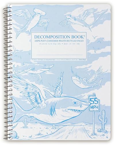 Decomposition Flying Sharks College Ruled Spiral Notebook - 9.75 x 7.5 Journal with 160 Lined Pages - 100% Recycled Paper - Notebooks for School Supplies, Home & Office - Made in USA