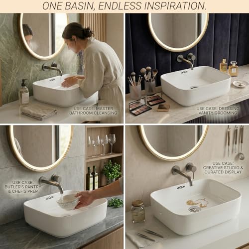 Image of ARQUIN ARQUIN Wash Basin for Bathroom Table Top Washbasin, Countertop Basin | Ceramic Washbasin Bathroom,Hotel | Living Room | Office Vanity Wash Basin (19.69x15.75x5.71 Inch)