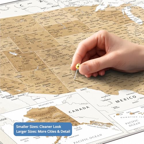 Image of IPIC - Custom Canvas USA Map for Wall Decor, Push Pin Board Decor to Mark Travels, Personalized Artwork with Names and Message on, USA Travel Map Print for Home, Office, Study, and RV