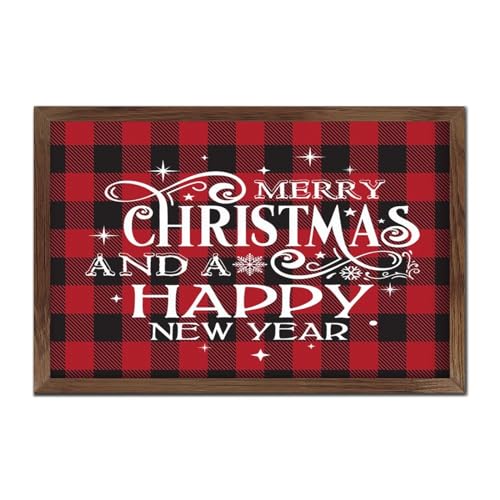 Panneau de décoration murale Noël en bois vertical avec cadre