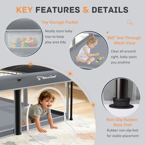 Image of TOREVSIOR Foldable Baby Playpen with Mat, 50 inchx50 inch Collapsible Play Pen for Babies and Toddlers, Indoor & Outdoor Kids Safety Play Pen, Portable Play Yard, Foldable Baby Playpen with 50 Ocean Balls