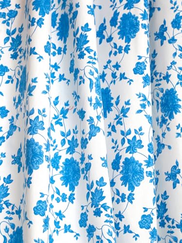 Image of Cortina 100% Cotton, Bohemian Tasseled Floral Print, Room Darkening Curtains for Window (with Back Tabs) - 5 Feet, Blue, 2 Piece (Length 150 cm)