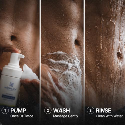Image of Mannlich Intimate Wash 150 ml (Pack of 4) Relieves Itchiness & Odour, Prevents Fungal Growth, Genital Area, pH Balanced & Dermatologically Tested With Tea Tree Oil, Neem, Eucalyptus Oil, 1% Salicylic & Lactic Acid