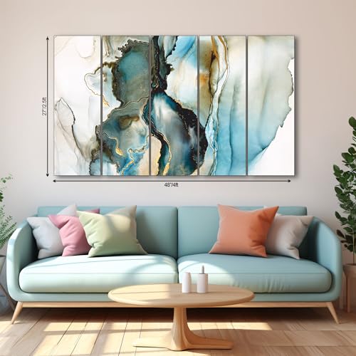Image of The Castle Decor- Modern marble finish painting with frame 5 Big Size (27x48) Multiple Frames Wall Art Painting for living room,Bedroom,Drawing room,Hotels-Wooden Framed-Digital Painting