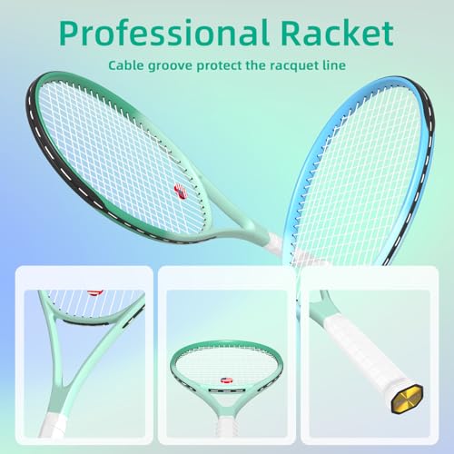 Image of Pro Tennis Racket for Adults, 2 Player 27 inch Speed Tennis Racquet Acceptable for Beginner and Professional with 3 Tennis Balls, 2 Vibration Dampes, 2 Overgrips, Tennis Bag