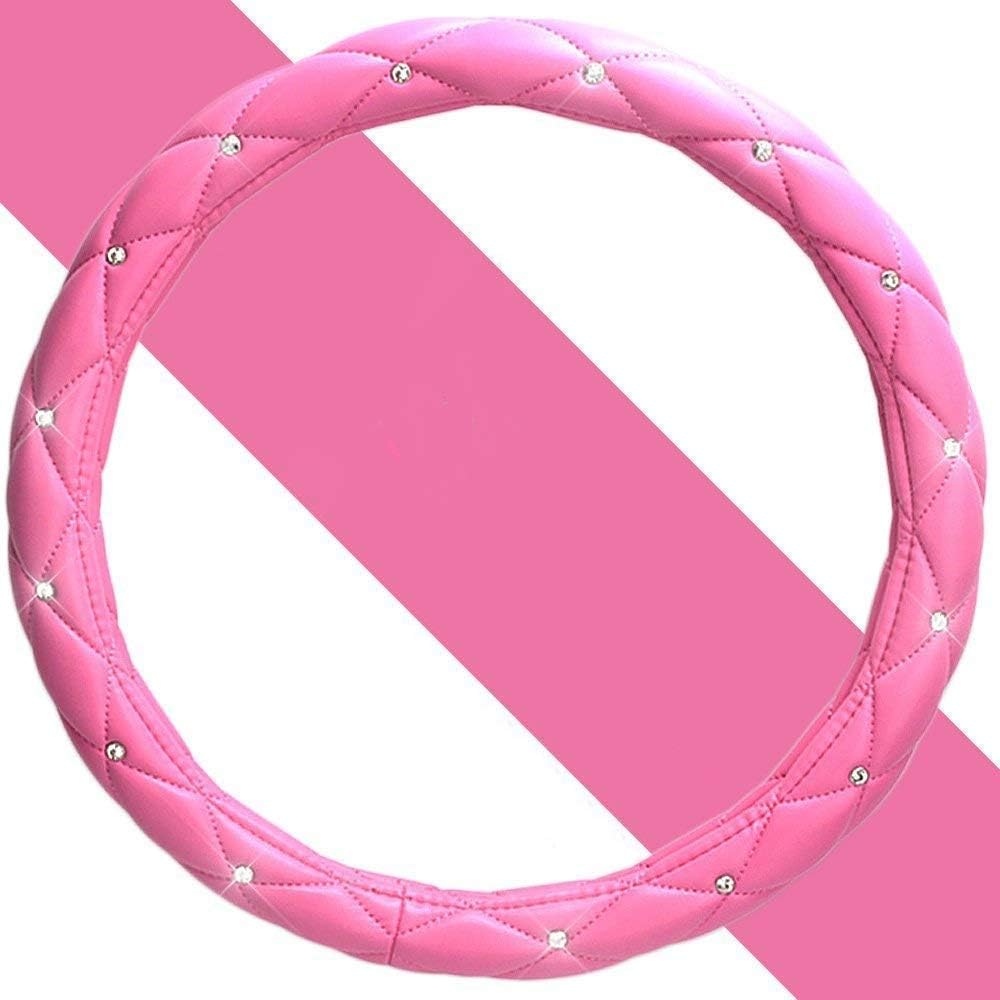 Car Steering Wheel Cover for Women Girl Universal 15 inch Microfiber Leather Cute Bling Steering Wheel Cover Protector for Car Truck SUV Breathable, Anti-Slip & Odorless (Pink)