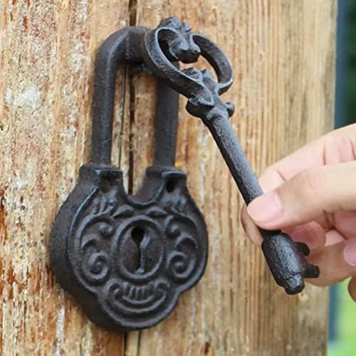 ABOSS Antique Lock Door Knocker, Handmade Cast Iron Vintage Small Door Knockers for Front Door Barn Shed Doors Gates Castle