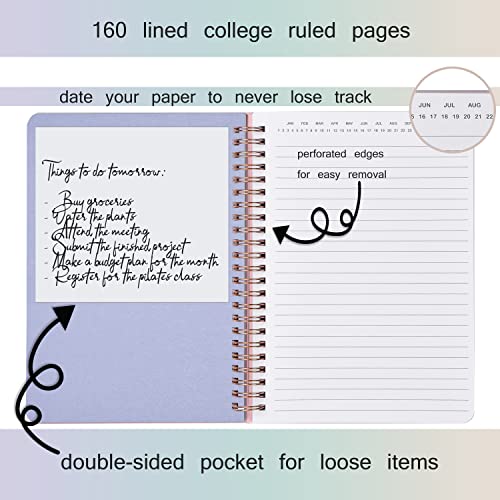 Nelovi Cute Mini Spiral Notebook College Ruled, 8.25" X 6.25" With Durable Hardcover, 160 College Lined Pages, 100 Gsm Thick Paper, Inner Pockets, Tab Stickers, Sticky Notes, And Removable Ruler (Pink Marble Notebook) #TOP5