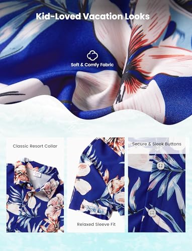 Image of PATPAT Family Hawaiian Matching Outfits - Mommy and Me Vacation Outfits | Halter Sundresses and Button Down Shirts,Caribbean Vacation Summer Tropical Outfits,Hawaiian Boho Tropical Floral Printed