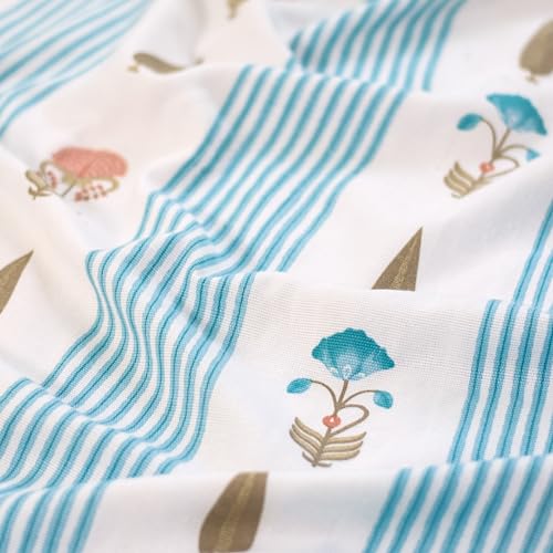 Image of Tranquebar Curtain Co. Window Curtains 5 Feet, 60-65% Room Darkening,Blue-Pink Floral Print, Cotton Curtains for Window, Cotton Curtains 5 Feet Long Set of 2, BackTab Loops,Reva (152 cm) - Set of 2