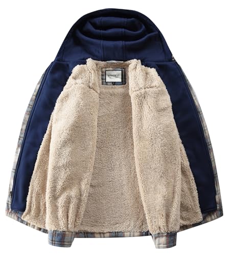 KOMANA Men's Zip Button Sherpa Plaid Flannel Shirt Jacket with Hood3